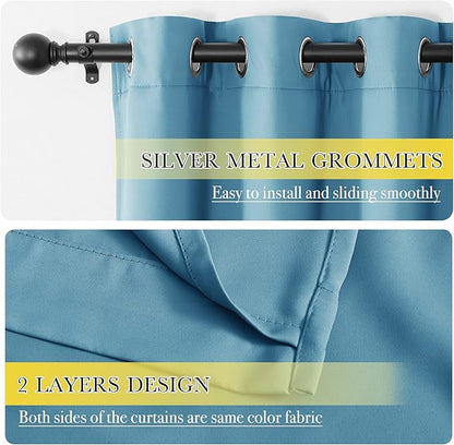 NICETOWN 100% Blackout Curtains 84 inches Long, Pair of Energy Smart & Noise Blocking Out Drapes for Baby Room Window, Thermal Insulated Guest Room Lined Window Dressing(Teal Blue, W42 x L84)