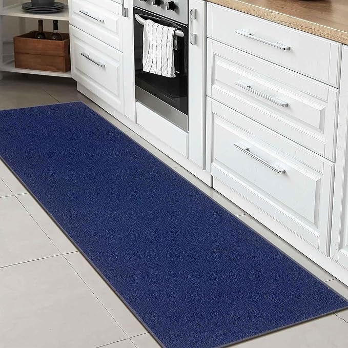 Machine Washable Modern Solid Design Non-Slip Rubberback 2x6 Traditional Runner Rug for Hallway, Kitchen, Bedroom, Living Room, 2'2" x 6', Navy