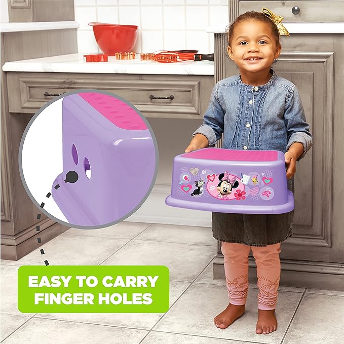 Disney Minnie Mouse Happy Helpers Bathroom Step Stool for Kids Using The Toilet and Sink - Kids Step Stool, Potty Training, Non-Slip, Bathroom, Kitchen, Lightweight
