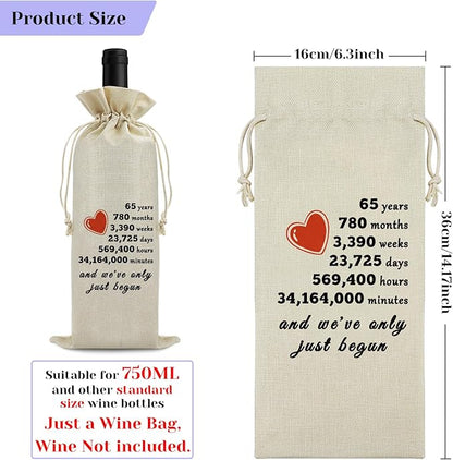 65th Year Marriage Gift for Couple Wife Husband Wine Bag 65th Anniversary Wedding Gift for Women Men Wine Gift Bag Birthday Christmas Valentine Gift for Him Her Drawstring Wine Wrapping Bag
