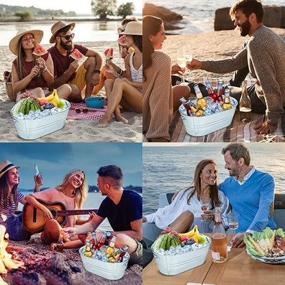 4PCS 3 Gallon Galvanized Tub, Beverage Tub, Ice Buckets for Parties With Carry Handles, Drink Buckets for Parties, Beverage Tubs for Parties, Mimosa Bar Supplies