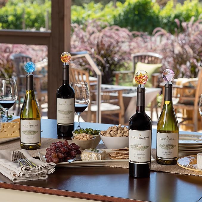 2PCS Wine and Beverage Bottle Stoppers with Galaxy Glass Grip Top, Reusable Wine Saver for or Gifts, Bar, Holiday Party, Wedding