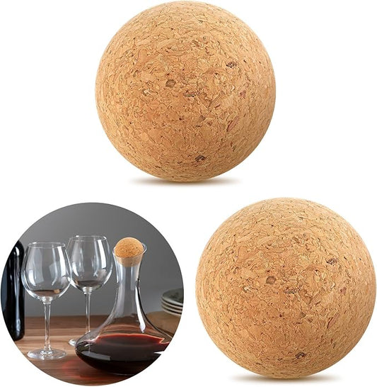 2 Pieces Wine Stopper Cork Ball 2.4 Inch/ 6.1cm Wooden Ball Bottle Corks, Replacement for Wine Decanters and Carafe Bottles, Set of Premium Wine Cork Lids Stoppers Replacement
