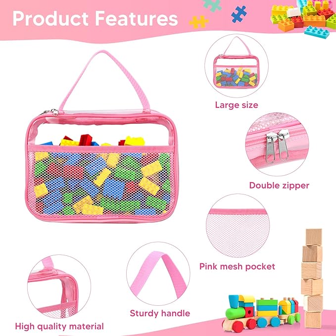 6 Packs Large Clear Toy Storage Bags, Reusable PVC Organizing Bags, zipper bags for organizing,Clear Zippered Blocks Bag Set,Waterproof Toy Storage Bags for Zipper,Puzzle, Kids Books,Board Games