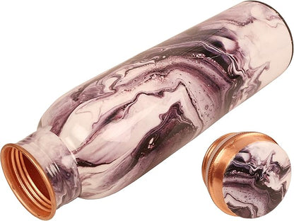 Pure Copper Water Bottle - Handcrafted - Ayurveda Health Benefits - Large 35 oz - Leak proof - Easy to carry for Sports, Fitness, Yoga, School - Textured Patterns