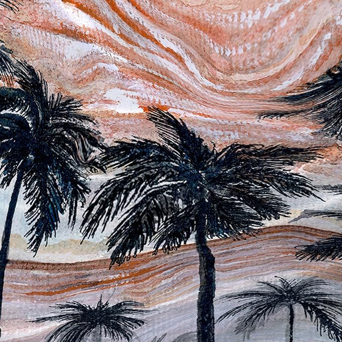 AILONEN Beach Shower Curtain,Retro Afterglow Bathroom Shower Curtain Sets for Girls Boys Teens Women, 72" W*96" H Sunset Coconut Tree Theme Bathroom Decors