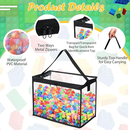 3 Pcs Toy Storage Bags with Zipper, Large Clear PVC Organizing Bags, Waterproof Toy Bags for Building Blocks, Board Games and Beach Toys Storage (Black)