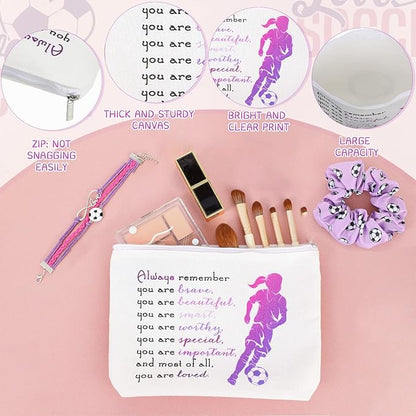 4 Pieces Sports Gifts Set - Hair Scrunchies, Elastic Hair Bands, Ball Charm Bracelet, Zipper Pouch, and Tumbler for Women