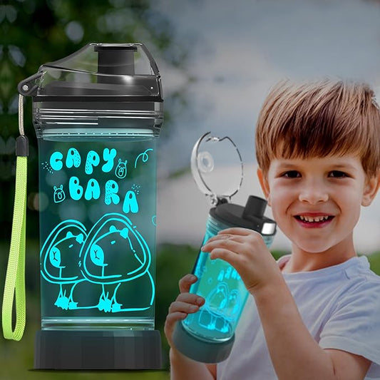 Ammonite Capybara Water Bottle with 3D Glowing LED Light - 14 OZ Tritan BPA Free - Creative Ideal Travel Cup Gift for School Kid Boy Girl Child Holiday Camping Picnic