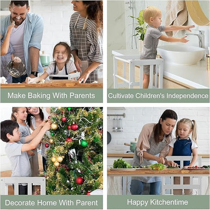 COSYLAND Kids Kitchen Step Stool, Toddler Standing Tower with CPC & FSC Certification, Removable Anti-Drop Railing Safety Rail Enjoys Unique Patented Design A Anti-tip Stable Structure Black & White