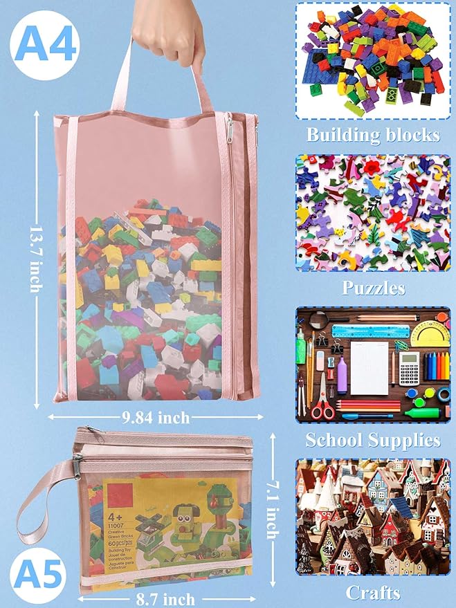 A4A5-2Layers 10 Pack Colored Mesh Zipper Pouch Bags, Double-Layer Nylon Puzzle Building Block Sets Toy Storage & Organization, Breathable See Through Zipper Pouch