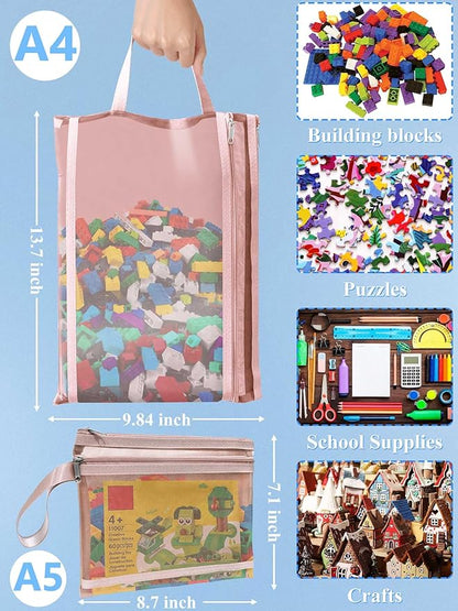A4A5-2Layers 10 Pack Colored Mesh Zipper Pouch Bags, Double-Layer Nylon Puzzle Building Block Sets Toy Storage & Organization, Breathable See Through Zipper Pouch