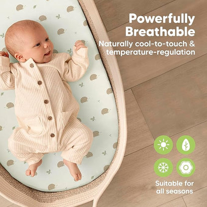 2-Pack Baby Bassinet Sheets Girl,Boy-Viscose Derived from Bamboo Fitted Bassinet Sheets Compatible with Halo Bassinest Swivel Sleeper,Baby Delight,Graco Bedside Bassinet Mattress Sheet(Nibbles/Bruce)