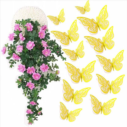 3D Butterfly Wall Decor 48 Pcs 4 Styles 4 Colors 3 Sizes,Gold Silver Laser Rose Butterfly Decorations for Butterfly Birthday Decorations Butterfly Party Decorations Cake Decorations,Removable Sticker