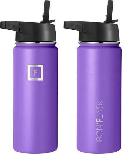 IRON °FLASK Sports Water Bottle - 18oz, 3 Lids (Straw Lid), Leak Proof - Stainless Steel Gym & Sport Bottles for Men, Women & Kids - Double Walled, Insulated Thermos, Metal Canteen