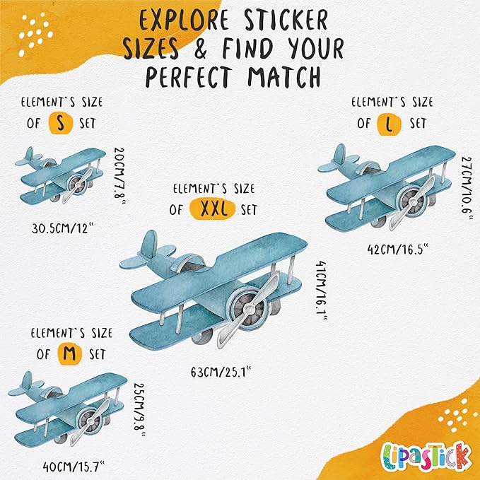 Large Airplane Wall Decals for Kids by Lipastick - 68 pcs Premium Kids Wall Stickers Aircrafts - Creative Nursery Wall Decal - Plane Vinyl Wall Decals for Baby Nursery Children Room Bedroom L Size