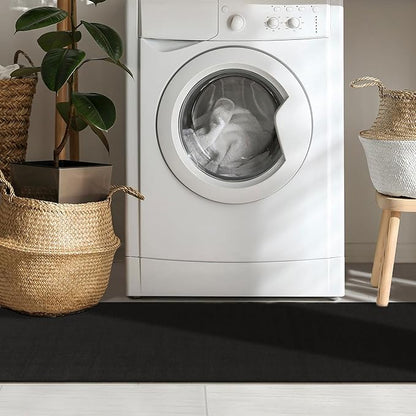 Machine Washable Modern Solid Design Non-Slip Rubberback 2x12 Traditional Runner Rug for Hallway, Kitchen, Bedroom, Living Room, 1'10" x 12', Black