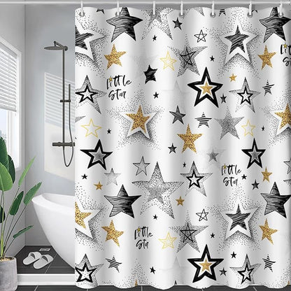 AILONEN Star Shower Curtain, Grey and Gold Tie Dye Star Bathroom Curtain,Minimalist Shower Curtain 36" W*72" H Polyester Waterproof Bathroom Curtain with 12 Hooks