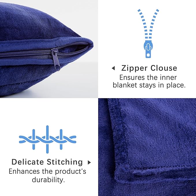 ATsense Travel Blanket Pillow, Premium 2 in 1 Soft Airplane Blanket Compact with Bag Pillowcase, Hand Luggage Sleeve and Backpack Clip - Travel Essentials for Long Trips, Flying and Car, Navy Blue