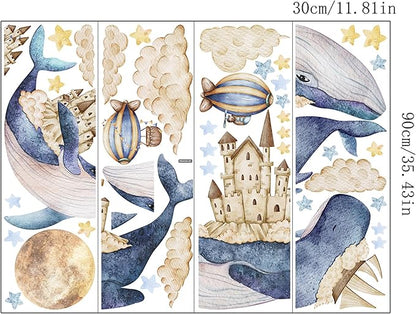 Removable Vinyl Whale Wall Decal Sea Life Wall Sticker Decor Nursery Kidsroom School Classroom Livingroom Bedroom Bathroom Coastal Ocean Fish Murals Decals