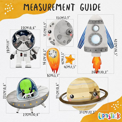 Large Solar System Wall Decals for Kids by Lipastick - 133 pcs Space Animal Wall Stickers Boys Room Playroom - Galaxy Wall Decor - Kids Vinyl Wall Decal Peel and Stick - Outer Space Decoration L Size