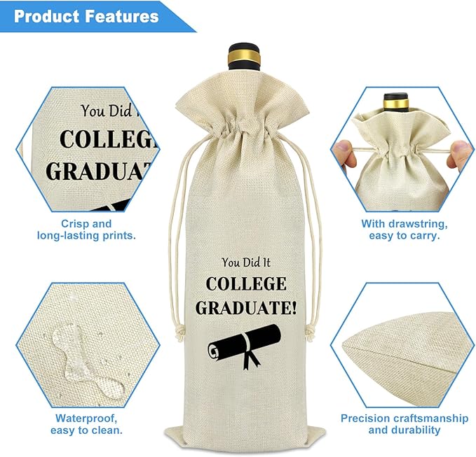 2024 Graduation Gifts Graduation Keepsake Wine Bag Graduation Gifts for Her Him Graduation Gifts for Senior College Graduation Gifts for Nephew Niece Brother Sister Son Daughter Wine Bottle Bags