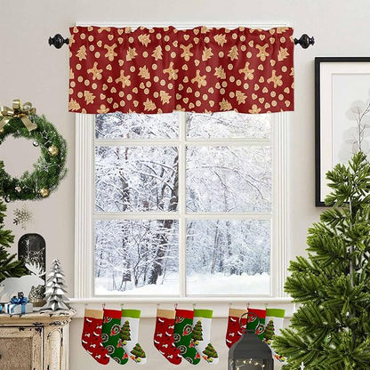 Christmas Valance Kitchen Curtains,Red Merry Christmas Gingerbread Man Cookies Window Treatments Short Curtain,Winter Holiday Decorations Rod Pocket Toppers for Bedroom/ Living Room,1 Panel-54" X 18"