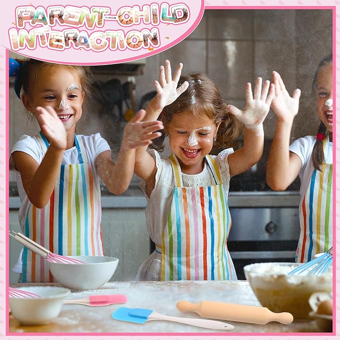 48 Pcs Kids Mini Baking Sets for Real Cooking Games Prize Party Favors, with Spatula, Rolling Pin, Whisk, Gift Bags for Baking Cooking Party Class