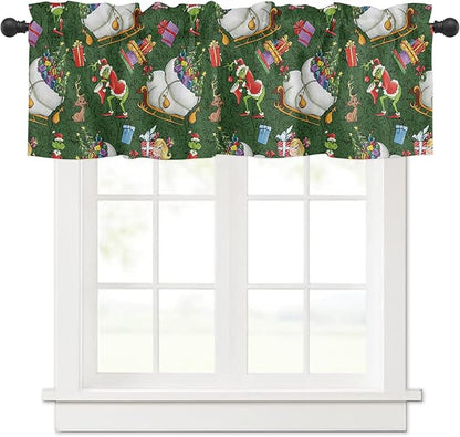 Merry Grin-chmas Christmas Window Valance for Kitchen Living Room, Retro Style Window Curtain for Bedroom, Christmas Grin-ch Window Valance Rod Pocket Window Treatment, Christmas Decors, 54" W x 18" L