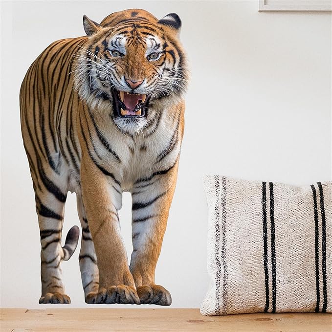 Lifelike Tiger Wall Decal 3D Animals Wall Sticker Safari Wall Decor for Nursery Kid'sroom School Classroom Livingroom Bedroom Bathroom Decoration (Lifelike Tiger)