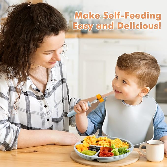 8 Pieces Toddler Utensils Set - Kids Silverware Set with Silicone Handle Children Safe 18/8 Stainless Steel Forks and Spoons Anti-Choke Design Food Grade Dishwasher Safe