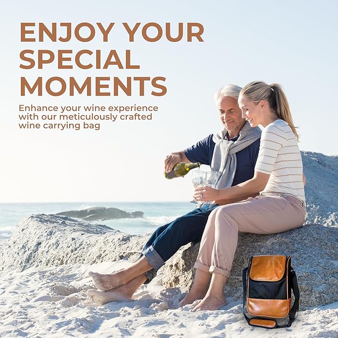 Ax store Wine Leather Tote Bag, Insulated Waterproof Cooler Bag for Picnic and Beach, Wine Carrier 2 Bottle, 2 Bottle Wine Bag, Zippered Wine Handbag Transporter for Gift and Travel, Leather Wine Bag