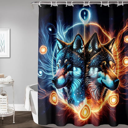 AILONEN Boys Wolf Shower Curtains, Animal Wolf Print Shower Curtain for Boys Kids Bathroom Decor,Modern Abstract Black Bath Curtain 36" W*72" H Decor with 12 Plastic Hooks