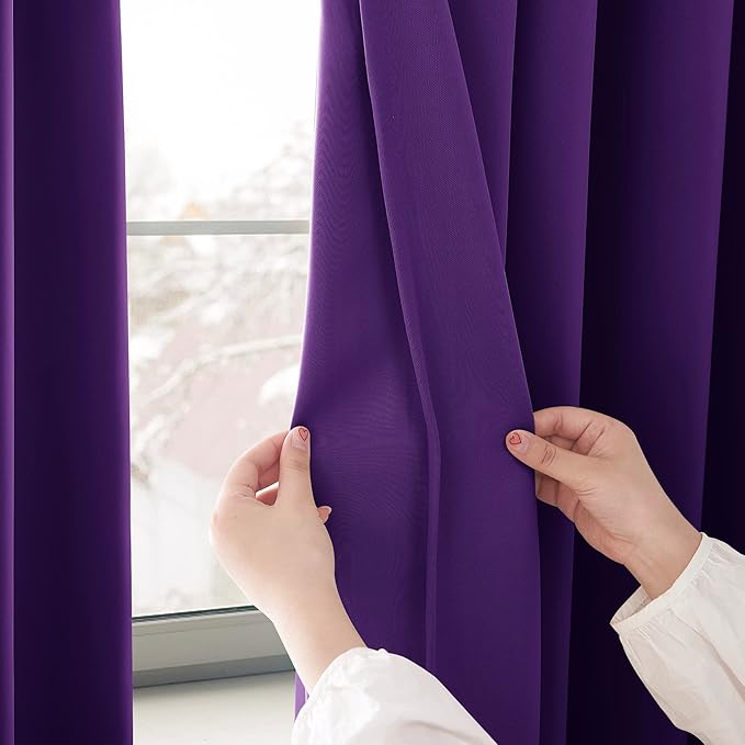NICETOWN Purple Truly Blackout Drapes for Living Room, Heavy-Duty Full Light Shading Curtains with Same Color Liner Backing for Villa/Hall/Dorm Window（Royal Purple, 2 PCs, 52 inches W x 95 inches L