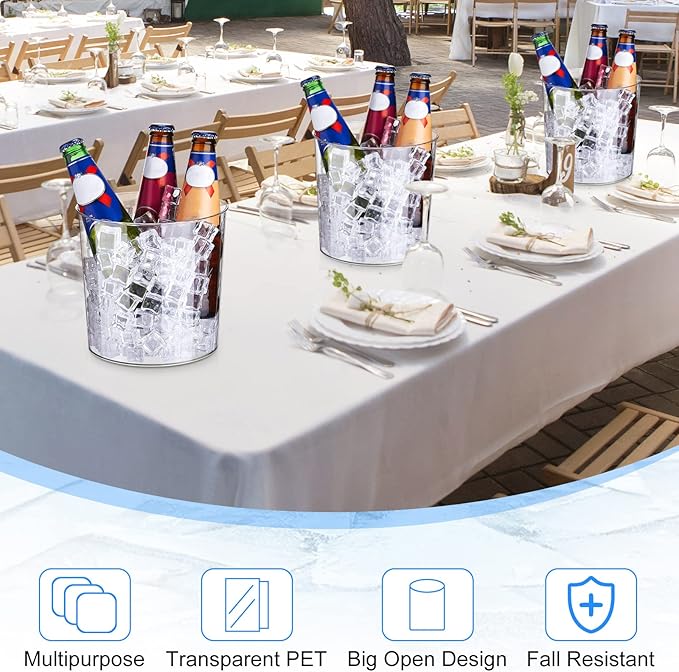 Plastic Ice Bucket Clear Flower Vases 6L Large Champagne Beer Buckets Classic Transparent Wine Chiller Tub Portable Wine Cooler Bucket Multipurpose Trash Can Wastebasket for Party Bar Kitchen (24 Pcs)