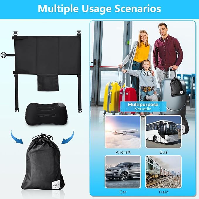 Airplane Seat Extender for Kids with Pillow - Toddler Travel Bed & Toddler Airplane Bed - Must Have for Travel with Kids - Inflatable Foot Rest Airplane & Airplane Kids Bed -Toddler Travel Essential