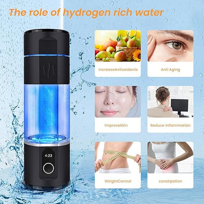 Hydrogen Rich Water Bottle, Portable Rechargeable Rich Hydrogen Water Generator Bottle Pure H2 Water Bottle, Hydrogen Contents Up to 5000 ppb, zbfc2BLACK
