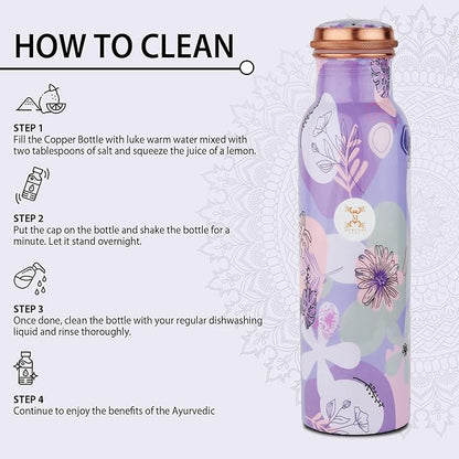 Copper Water Bottle A Handmade Ayurvedic Enameled Print Pure Copper Water Bottle For Drinking - Increase Your Water Consumption, and Experience Immediate Health Benefits (ENAMELED PRINT 19)