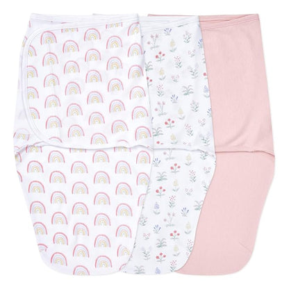 aden + anais Easy Swaddle Wrap, Newborn Wearable Swaddle Blanket, Adjustable Fasteners, 100% Cotton, 3 Pack, 0-3 Months, Spring Flower