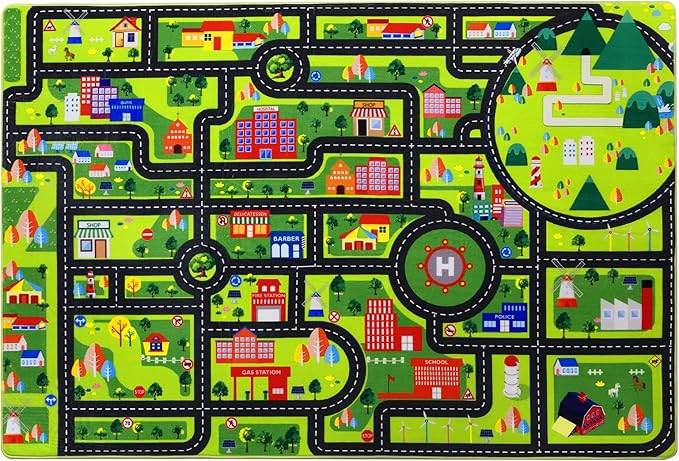 Kids Playmat Car Rug Educational Car Rugs Large City Life Play Mat for Bedroom Play Room Game Area Non Slip Kids Foam Rug Playtime Activity Mat for Toddler Baby Boys and Girls 5 x 7