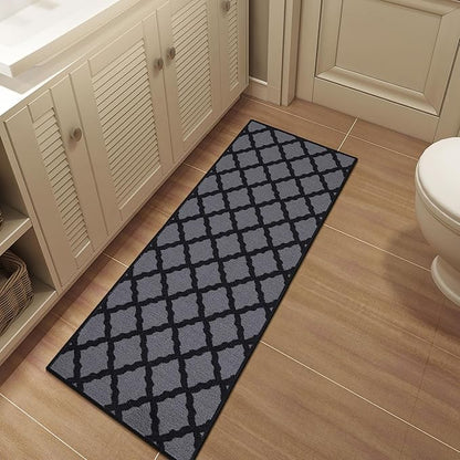 Machine Washable Moroccan Trellis Design Non-Slip Rubberback 2x5 Traditional Indoor Runner Rug for Hallway, Kitchen, Bedroom, Entryway, 20" x 59", Dark Gray