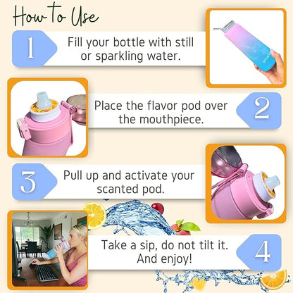 Air Water Bottle 650ml – Water Bottle With 5 Scented Pods, 0% Sugar BPA Free Cup with Bottle & Straw Brushes | Suitable for Outdoor | Sports | Gift Idea (New Gradient Pink/Blue + 5 Pods)