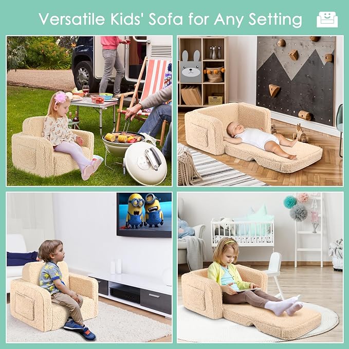 ACRABROS Kids Couch Toddler Chair: Sofa Bed Fold Out for Girls Boys Beige