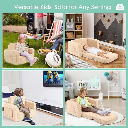 ACRABROS Kids Couch Toddler Chair: Sofa Bed Fold Out for Girls Boys Beige