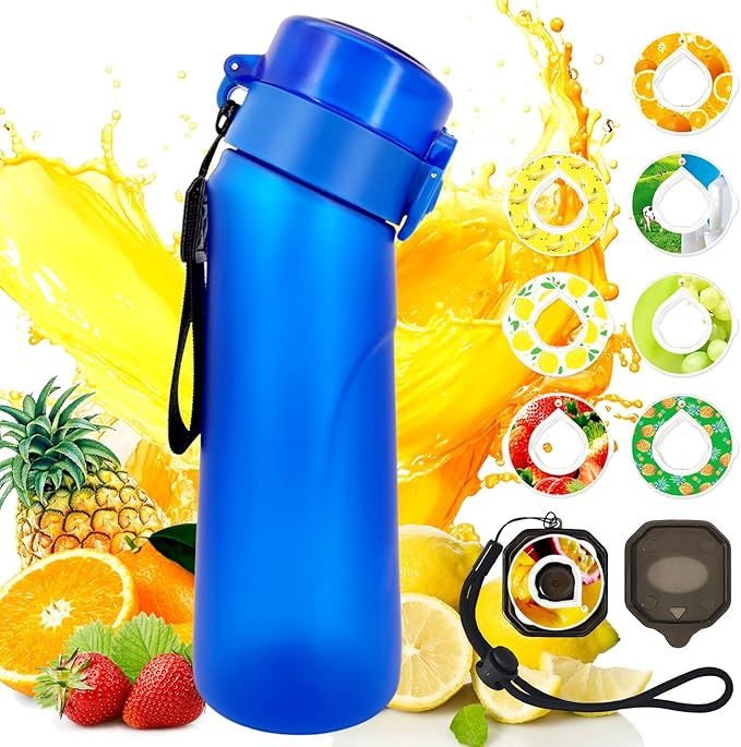 Air Water Bottle with Flavor Pods, 750ML Scent Water Cup with Flavor Pods Box，0% Sugar Fragrance Water Bottle Suitable for Outdoor Sports (Blue+8pods)
