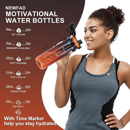 32 oz Water Bottle with Detachable Straw, Clear Motivational Water Bottles with Time to Drink, Tritan & BPA Free Sports Water Jug with Time Marker, Upgraded handle design