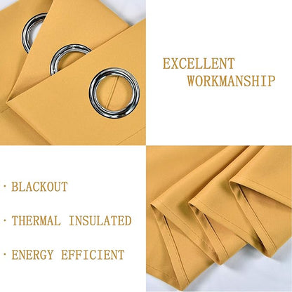 Mustard Yellow Valance for Kitchen Blackout Thermal Insulated 70X18 Inches Short Curtains Drapes Grommet Valance for Bedroom/Living Room 1 Panel