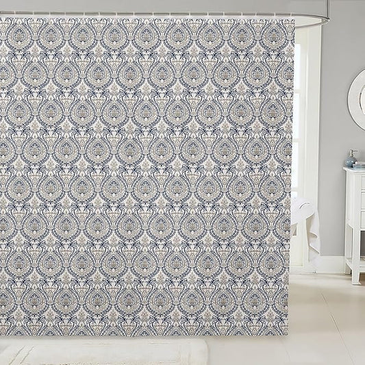 Feelyou Damask Pattern Shower Curtain 72"x84" Kids Vintage Floral Bathroom Shower Curtain Set for Boys Girls Teens Antique Victorian Baroque Bath Curtain Baroque Style Bathroom Accessories