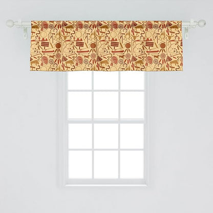 Ambesonne Western Window Valance, Culture Arrow Hatchet Chiefs Hat Snakes Bison Tools, Curtain Valance for Kitchen Bedroom Decor with Rod Pocket, 42" x 18", Pale Orange Redwood