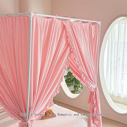 AIKASY Princess Canopy Bed Curtains with Top Ties - Windproof & Lightproof for Girls' Adult Bedroom Decor | Bed Canopy Drapes (Queen,Pink)